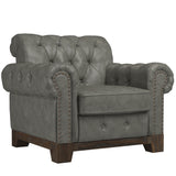Homelegance By Top-Line Euphemie Tufted Rolled Arm Chesterfield Chair Grey Polished Microfiber
