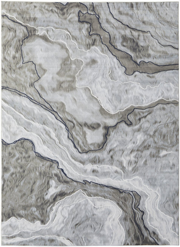 Feizy Rugs Gaspar Low Pile Abstract Rug - Stunning Watercolor Design, Fade And Stain Resistant For Busy Homes Taupe,Gray,Blue Polypropylene,Polyester 78739kufgryivyp18