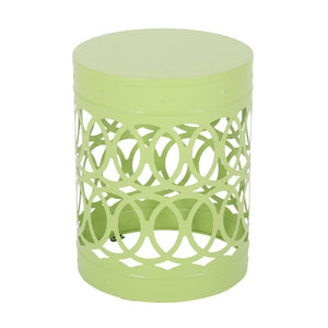 English Elm Outdoor Powder-coated Iron End Table with Geometric Cutout Design for Patio Lounging 73607.00GRN