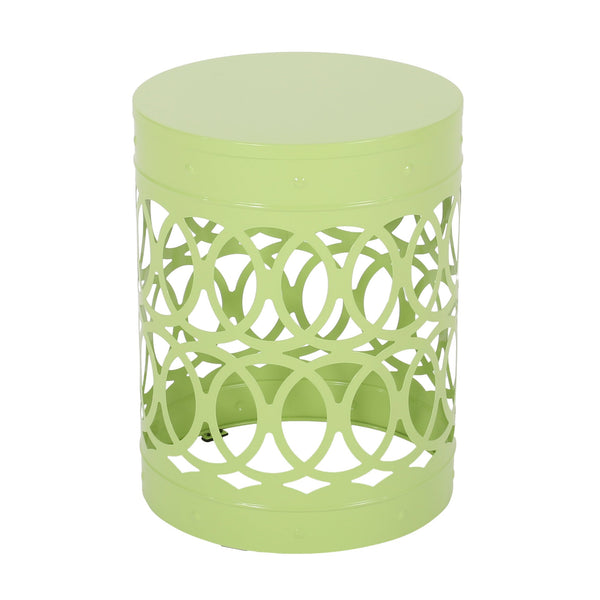 English Elm Outdoor Powder-coated Iron End Table with Geometric Cutout Design for Patio Lounging 73607.00GRN