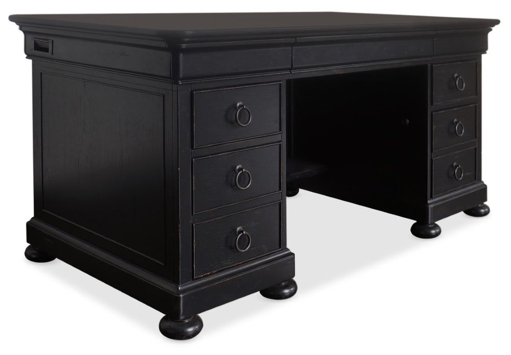 Hooker Furniture Bristowe Pecan Executive Desk With Tuxedo Distressed Finish, 7 Drawers, Locking File Storage, 60"W 5971-10660-99