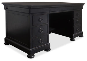 Hooker Furniture Bristowe Pecan Executive Desk With Tuxedo Distressed Finish, 7 Drawers, Locking File Storage, 60"W 5971-10660-99