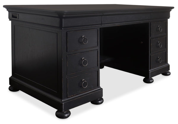 Hooker Furniture Bristowe Pecan Executive Desk With Tuxedo Distressed Finish, 7 Drawers, Locking File Storage, 60"W 5971-10660-99