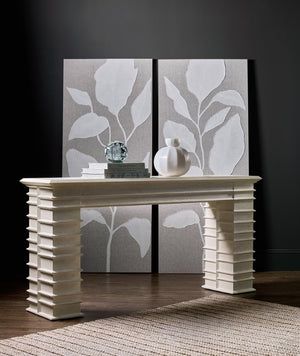 Hooker Furniture Commerce Melrose Console Table — Alabaster Textured Plaster Finish, Tiered Ridge Silhouette, Slim 68" Modern Entryway Centerpiece 7228-85134-02