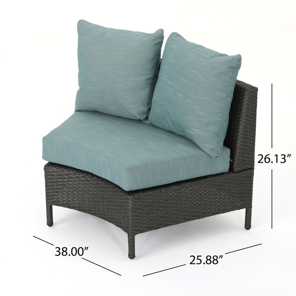 English Elm Christopher Knight Home® - PT LIMON SINGLE SOFA Curved Armless Outdoor/Indoor Faux Rattan Chairs with Water-Resistant Cushions and Heavy-Duty Iron Frame Grey 54786.00GT
