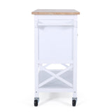 Christopher Knight Home® - Noble House - Finzer Farmhouse Kitchen Cart with Wheels, White and Natural