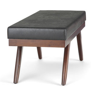 English Elm Chanelle Mid Century Ottoman Bench with Distressed Vegan Faux Leather, Solid Rubberwood Frame, 48" Black B136P159222