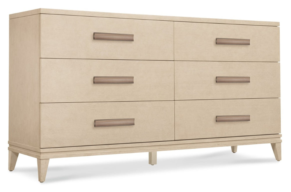 Hooker Furniture Westwood Polished Limestone Six-Drawer Dresser With Cedar-Lined Drawers, Quartered Oak Veneer Elegance 6133-90002-80