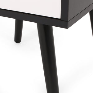 English Elm Christopher Knight Home® - END TABLE Mid-Century Modern Two-Toned End Table with Drawer, Faux Wood Top & Splayed Legs for Living Room Black White 66761.00BLKWHT