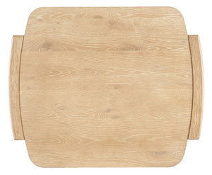 Hooker Furniture Retreat Dune Sand Oak End Table With Sculptural Interlocking Legs, Lower Shelf, Coastal Grain Finish 6950-80413-80