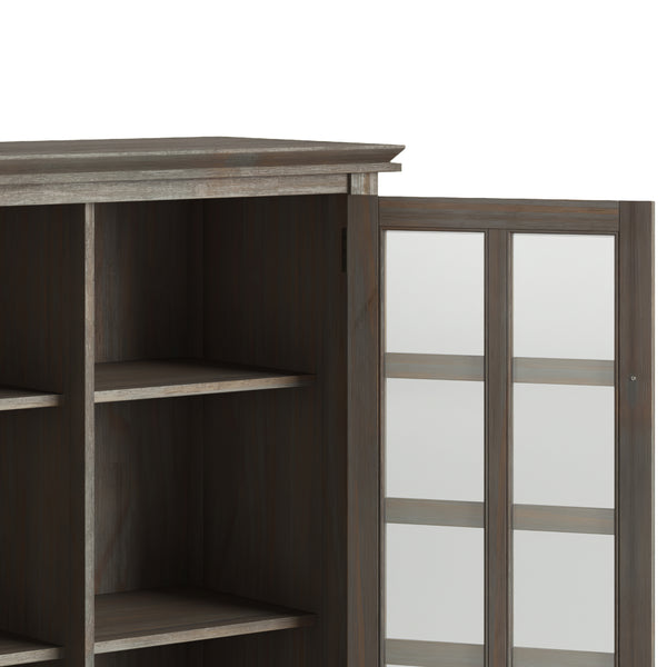 English Elm Artisan Medium Storage Cabinet – Distressed Grey, Handcrafted Design With Glass Doors & Adjustable Shelves B136P158401