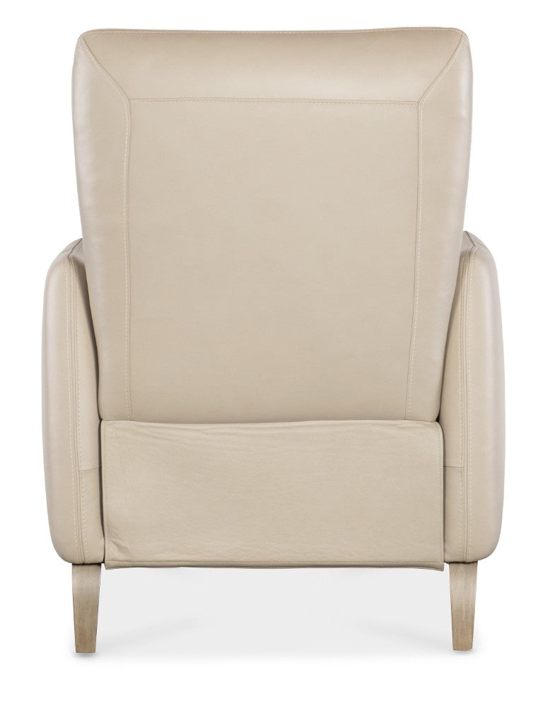 Hooker Furniture Rumero Semi-Aniline Top-Grain Leather Press-Back Recliner In Apollo Mineral With Light Wood Legs, Modern Elegance RC107-PB-083