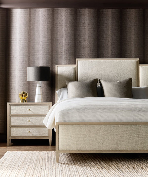 Hooker Furniture Melange Tiered Queen Panel Bed With Randall Sea Salt Upholstery And Polished Limestone Oak Finish 90.75 L x 79.50W x 63.00H 628-90266-001-80