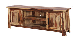 Porter Designs Porter Kalispell Solid Sheesham Wood Tv Stand – Handcrafted Media Storage With Stylish Design Natural Wood 06-196-03-2419