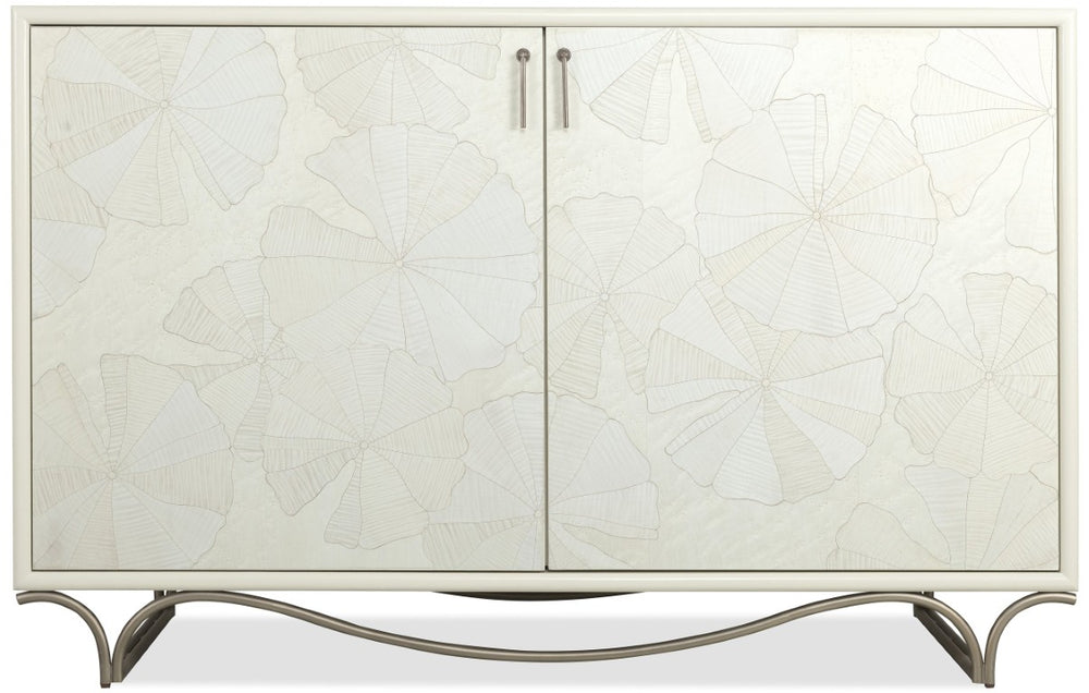 Hooker Furniture Melange White Lotus Hall Chest Artisan-Crafted White Lotus Marquetry, Soft-Close Doors, Gray Leafed Base 628-85723-02