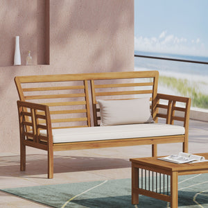 English Elm Caydon Outdoor Loveseat Solid Acacia Hardwood Open Slat Frame Patio Bench Seating 56818.00WTC