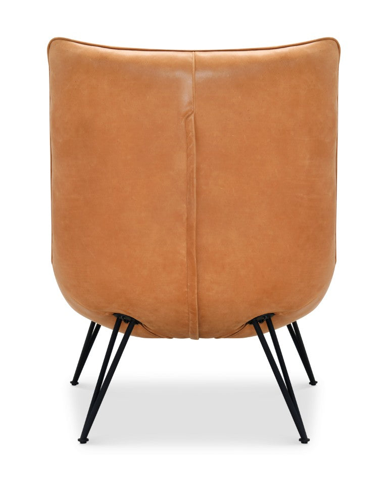 Hooker Furniture Kayne Saddlebag Leather Accent Chair — Tufted Armless Club Design, Black Spindle Legs, 38" H CC416-086