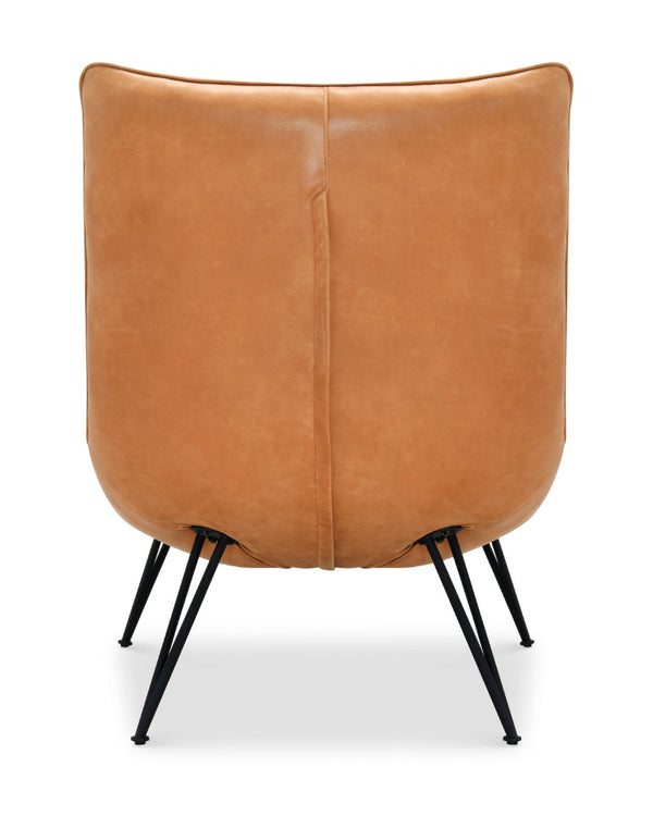 Hooker Furniture Kayne Saddlebag Leather Accent Chair — Tufted Armless Club Design, Black Spindle Legs, 38" H CC416-086