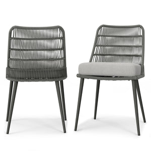 English Elm Beachside Powder-Coated Aluminum Outdoor Dining Chairs Set of 2 with Grey Removable Cushions, Rope Weave B136P159373