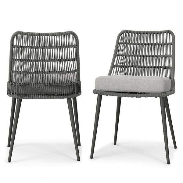 English Elm Beachside Powder-Coated Aluminum Outdoor Dining Chairs Set of 2 with Grey Removable Cushions, Rope Weave B136P159373