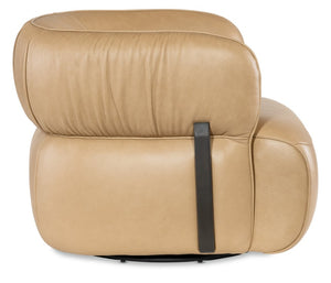 Hooker Furniture Mcguire Semi-Aniline Leather Swivel Chair With Memory Mechanism, Barrel Design & Dark Walnut Accents CC421-SW-070