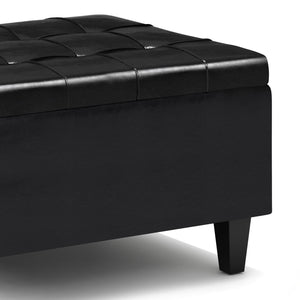 English Elm Harrison Small Coffee Table Storage Ottoman – Versatile Midnight Black Faux Leather With Tufting B136P159154
