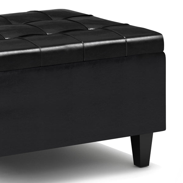 English Elm Harrison Small Coffee Table Storage Ottoman – Versatile Midnight Black Faux Leather With Tufting B136P159154
