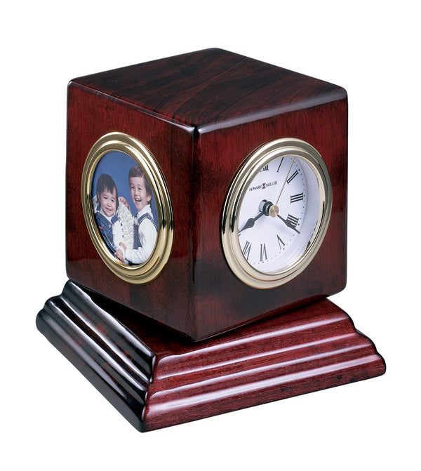 Hekman Furniture 645408 Reuben Tabletop Clock - Elegant Rosewood Cube With Photo Frame, Quartz Movement & Thermometer Rosewood Reuben Tabletop Clock 645408
