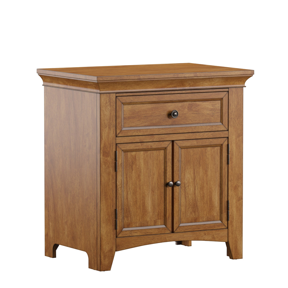 Homelegance By Top-Line Macie 1-Drawer Wood Cupboard Nightstand with Charging Station Oak Wood