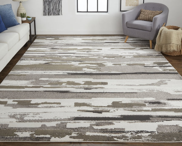 Feizy Rugs Vancouver Abstract Distressed Area Rug - Durable Polypropylene Blend For Contemporary Living Spaces Brown,Ivory Polypropylene,Polyester Vnr39fefbrn000g00