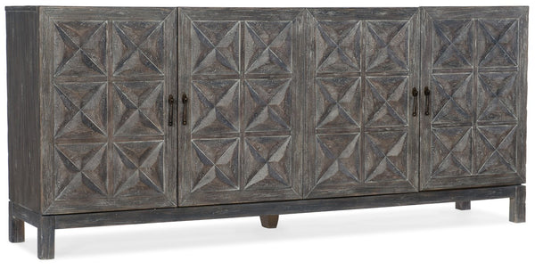Hooker Furniture Beaumont Shale Entertainment Console With Mottled Copper Hardware, Ventilated Back, Fits 80" Tv 5751-55483-89