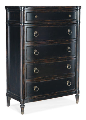 Hooker Furniture Charleston Maraschino Cherry Five-Drawer Chest With Felt & Cedar Liners, Antique-Pewter Hardware Elegance Black 6750-90010-97