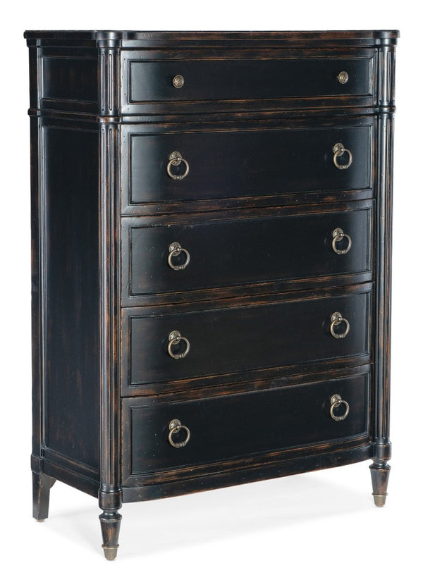Hooker Furniture Charleston Maraschino Cherry Five-Drawer Chest With Felt & Cedar Liners, Antique-Pewter Hardware Elegance Black 6750-90010-97