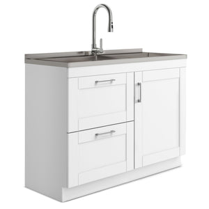 English Elm Modern Wide Shaker Laundry Cabinet - 46" With Deep Stainless Steel Sink & Organized Storage Space B136P158795