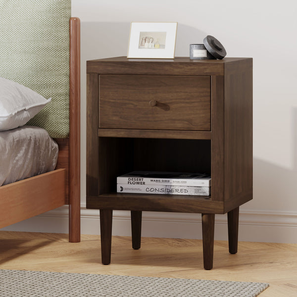 English Elm Christopher Knight Home® - 1-Drawer Nightstand - Compact Modern Design, Faux-Wood Finish, Easy Assembly, Perfect For Small Spaces 72036.00WALN