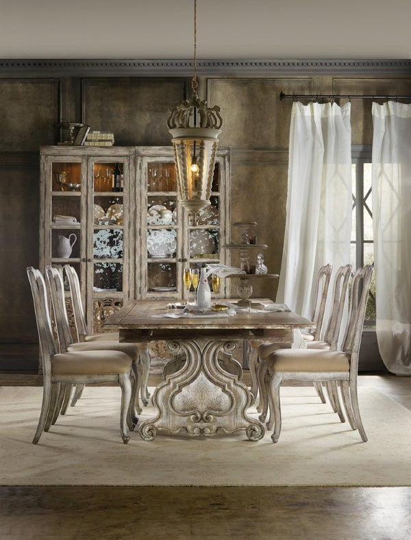 Hooker Furniture Chatelet Refectory Trestle Dining Table With Harp Bases, Paris Vintage Distressed Finish, Seats 10 5350-75206