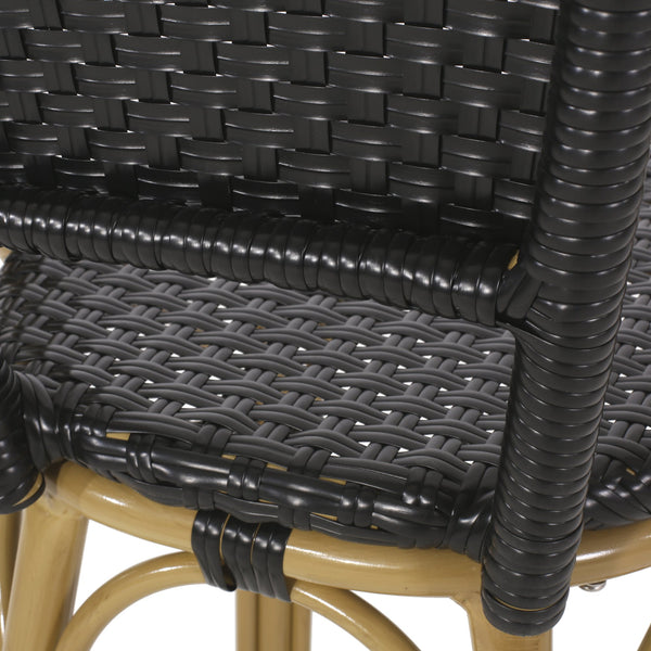 English Elm 29.5" Outdoor Pe Rattan Bistro Barstools Set of 2 Woven Teal French Cafe Style 72606.00BLK