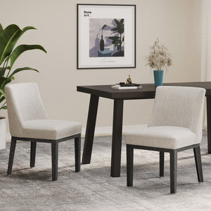 English Elm Dining Chair Set of 2 Solid Wood Textured Fabric Upholstered Farmhouse Modern Style 69408.00FLGRY