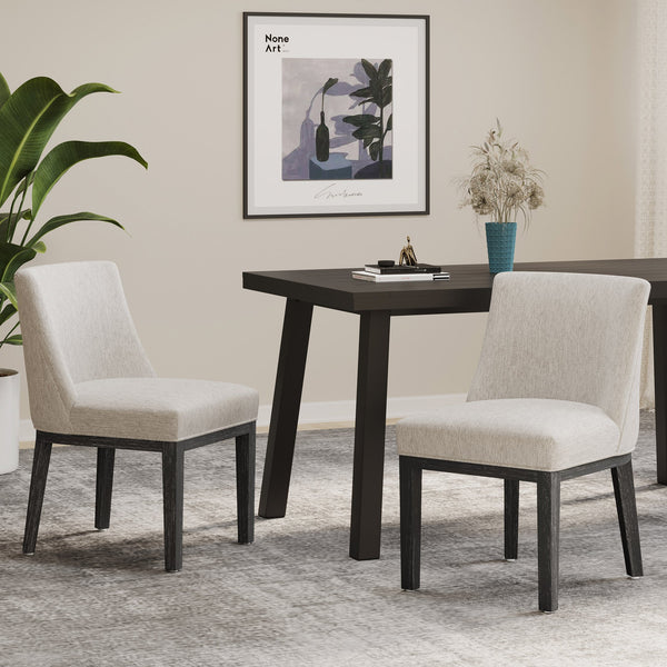 English Elm Dining Chair Set of 2 Solid Wood Textured Fabric Upholstered Farmhouse Modern Style 69408.00FLGRY