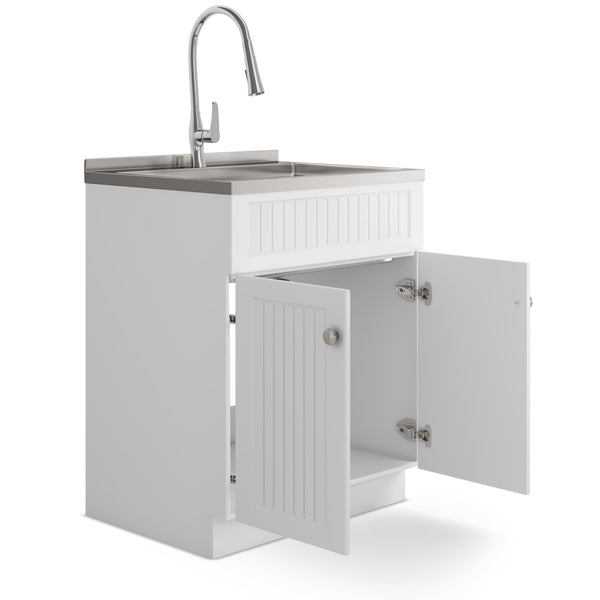 English Elm Beckham 28" Compact Laundry Cabinet With High-Arch Faucet & Stainless Steel Sink For Versatile Use B136P158790