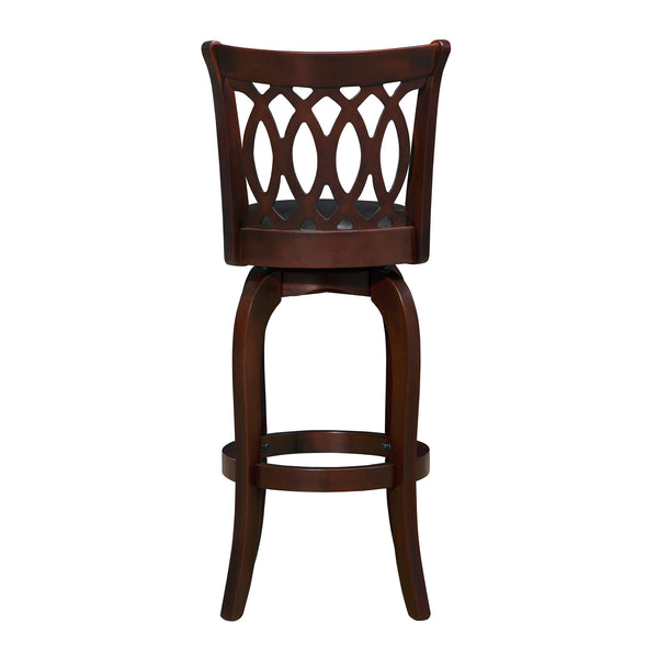 Homelegance By Top-Line Harvey Cherry Finish Scroll Back Swivel 29" Bar Height Stool Black Rubberwood