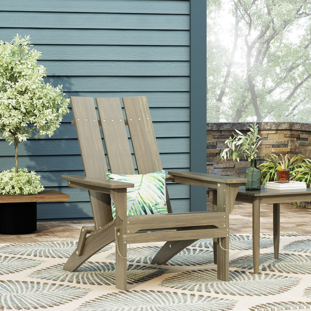 English Elm Zuma Solid Acacia Foldable Adirondack Chair Rustic Outdoor Lounger for Deck or Patio 68319.00GRY