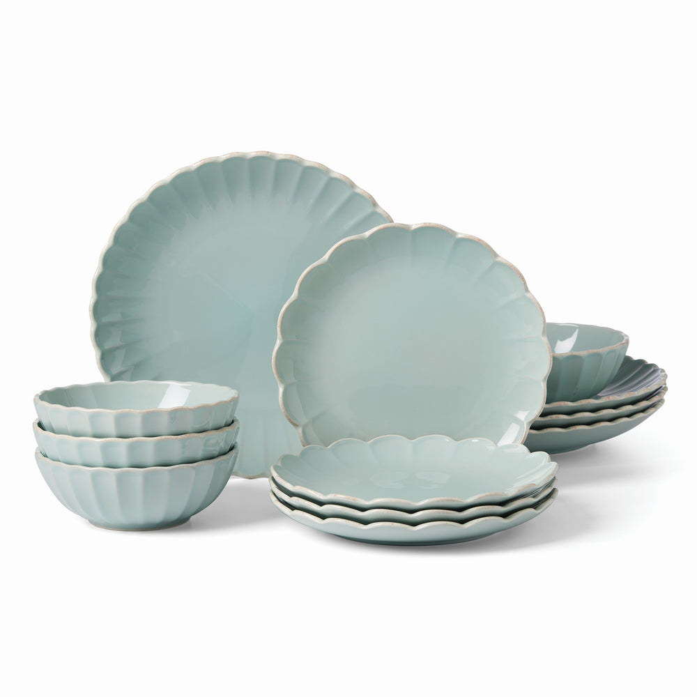 Lenox French Perle Scallop 12-Piece Dinnerware Set Blue, LT BLUE STONEWARE 894511
