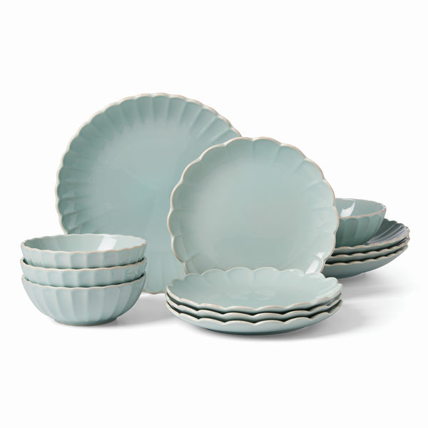 Lenox French Perle Scallop 12-Piece Dinnerware Set Blue, LT BLUE STONEWARE 894511