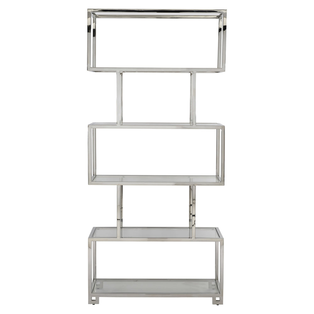 Bernhardt Bernhardt Kaley Etagere 38" W X 82" H Polished Stainless & Tempered Glass Shelves — Sleek Modern Display 309816