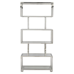 Bernhardt Bernhardt Kaley Etagere 38" W X 82" H Polished Stainless & Tempered Glass Shelves — Sleek Modern Display 309816