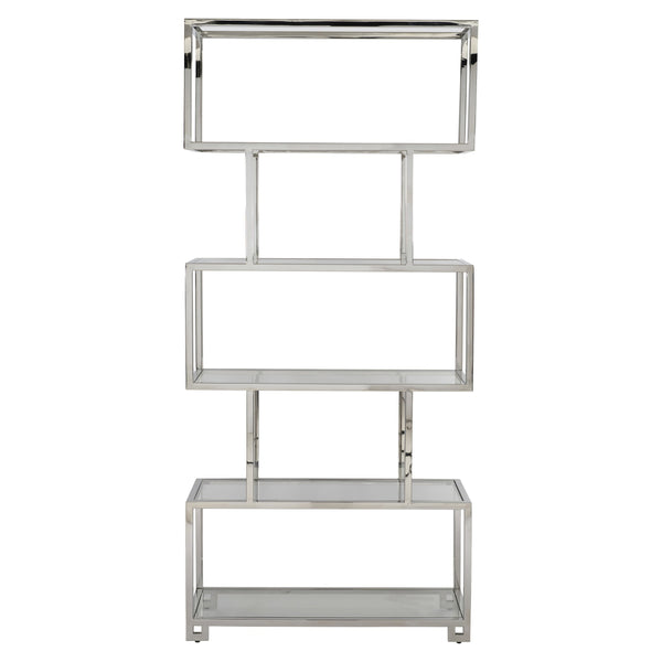 Bernhardt Bernhardt Kaley Etagere 38" W X 82" H Polished Stainless & Tempered Glass Shelves — Sleek Modern Display 309816
