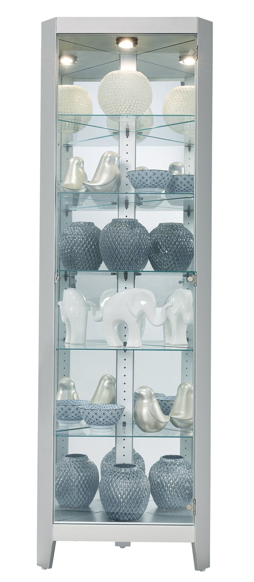 Hekman Furniture 680721 Tamsin Ii Curio - Elegant Silver Finish Display Cabinet With Adjustable Glass Shelves & Lighting Silver Tamsin Ii Corner Curio Cabinet 680721