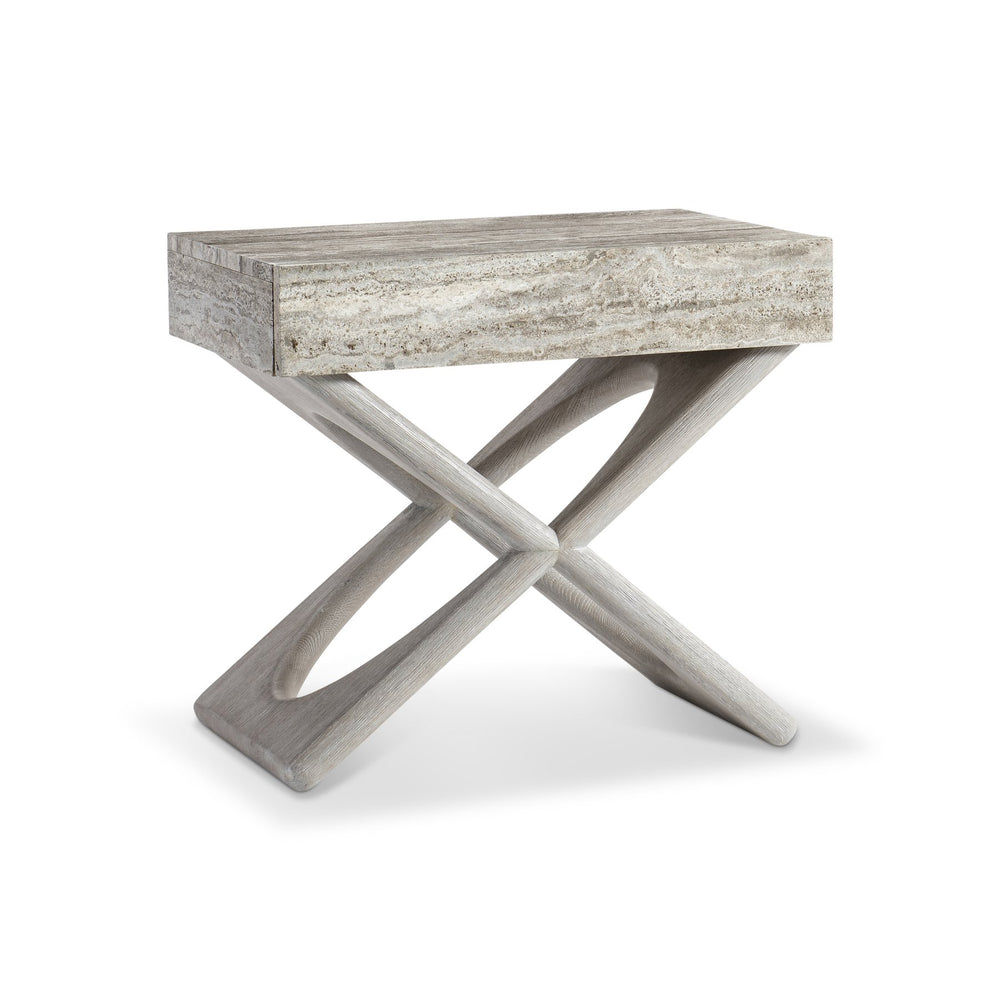 Bernhardt Bernhardt Sereno Nightstand With Silver Travertine Drawer, X-Oak Base, Soft-Close & Usb Charging 329216