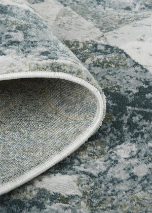 Feizy Rugs Atwell Contemporary Abstract Low Pile Rug - Ethereal Distressed Design In Silvery Aqua And Gray Green,Ivory Polypropylene Atl3868fgrnmlti38